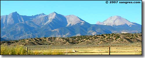 Looking across Fort Garland, Colorado at the Blanca Massif and Mt. Lindsey