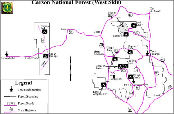 Campgrounds map for Carson National Forest
