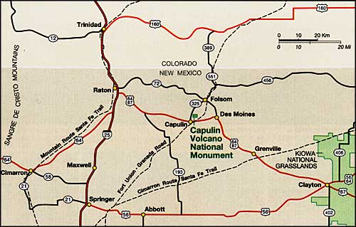 Map to Capulin Volcano National Monument, New Mexico
