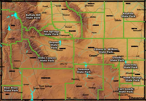 Map showing the locations of Wyoming's State Parks
