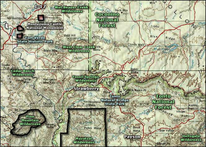 Tonto Natural Bridge State Park area map