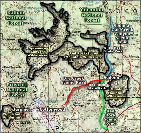 Sedona-Oak Creek Canyon Scenic Road area map