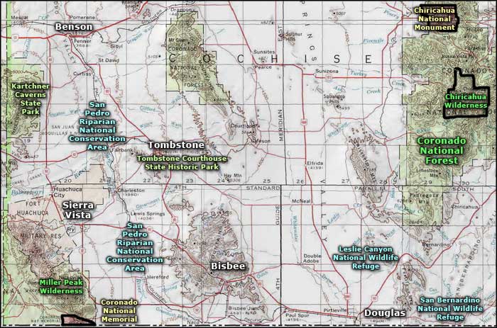 Leslie Canyon National Wildlife Refuge area map