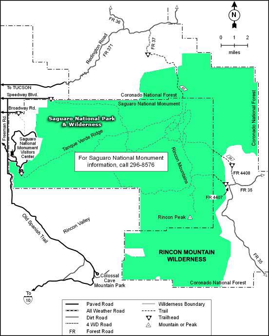 Rincon Mountain Wilderness map