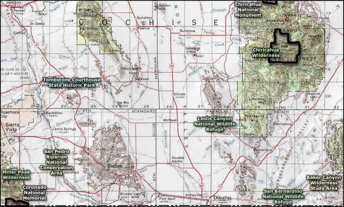 Chiricahua National Monument area map