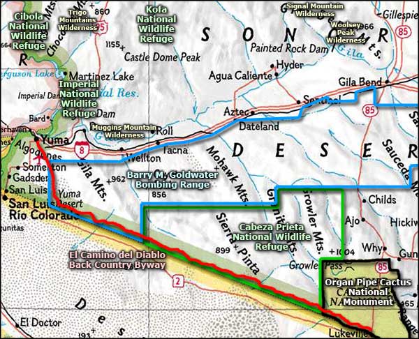 El Camino del Diablo Back Country Byway area map