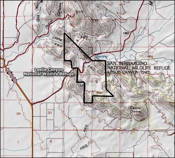 Leslie Canyon National Wildlife Refuge map