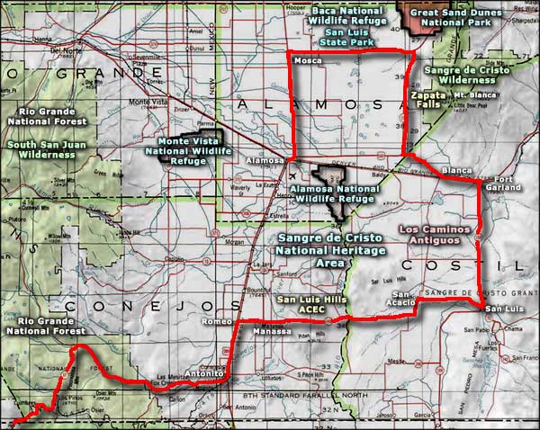 Monte Vista National Wildlife Refuge area map