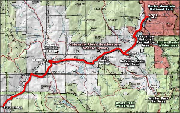 Colorado River Headwaters Scenic Byway topo map
