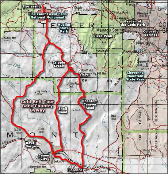 Gold Belt Tour Back Country Byway area map