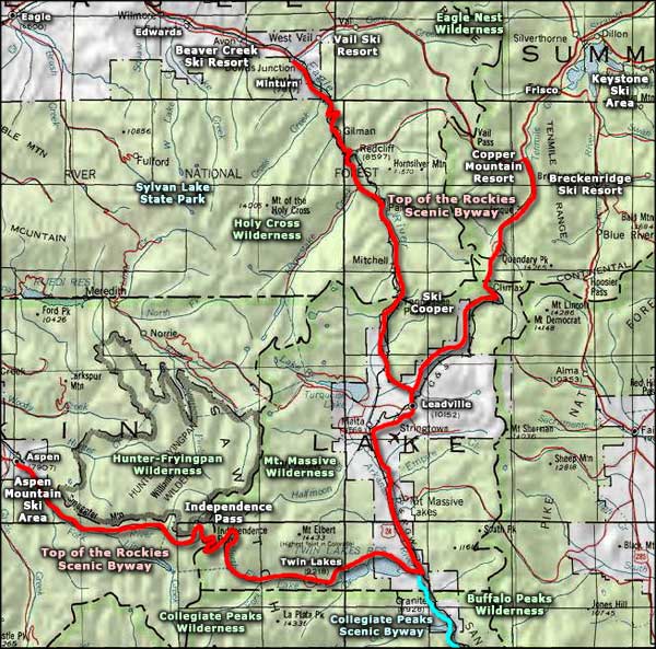 Top of the Rockies Scenic Byway area map