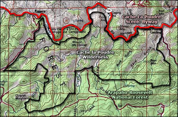 Cache la Poudre Wilderness map