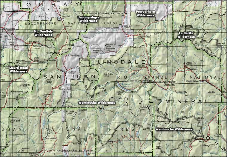 San Juan Mountain Wilderness Areas map