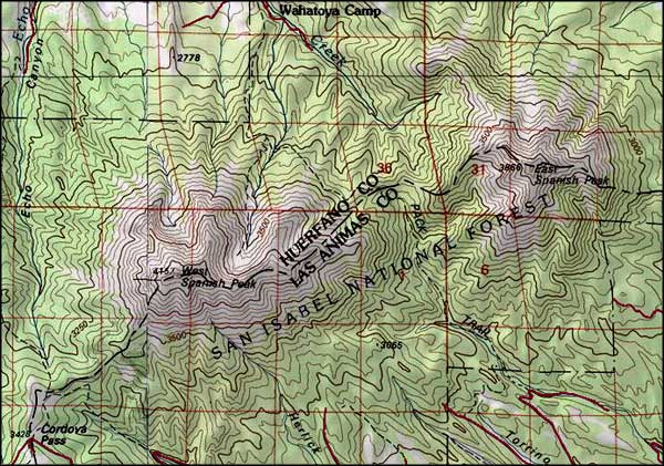 Spanish Peaks Wilderness map