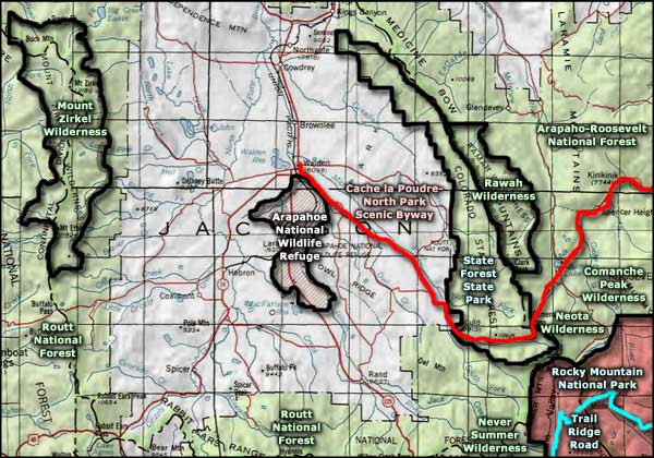 Arapaho National Wildlife Refuge area map