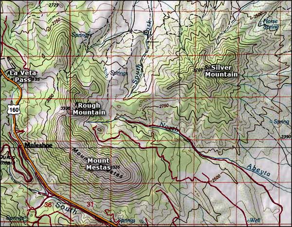 Mount Mestas area topo map