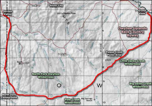 Owyhee Uplands Backcountry Byway area map