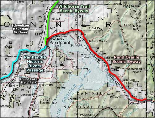 Pend Oreille Scenic Byway area map