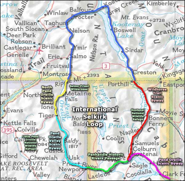 International Selkirk Loop area map