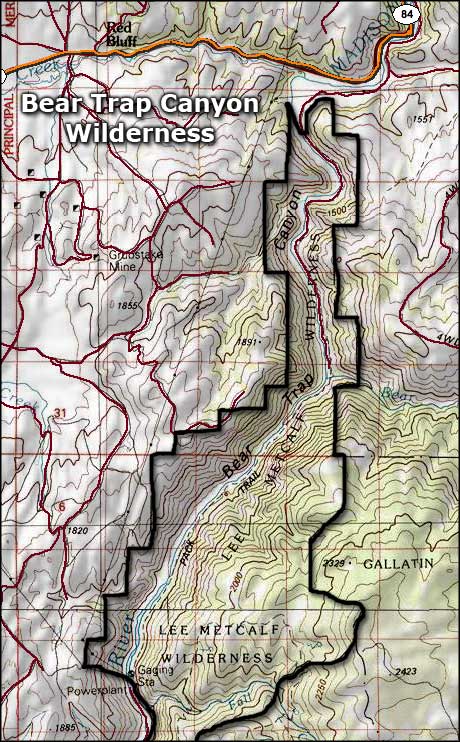 Bear Trap Canyon Wilderness area map