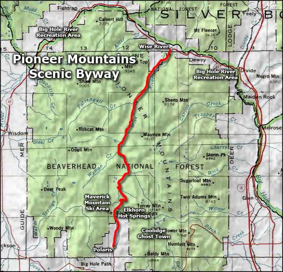 Pioneer Mountains Scenic Byway map