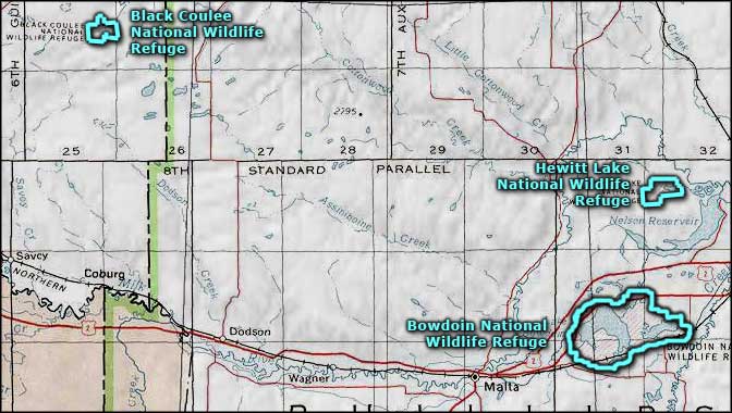 Bowdoin National Wildlife Refuge area map