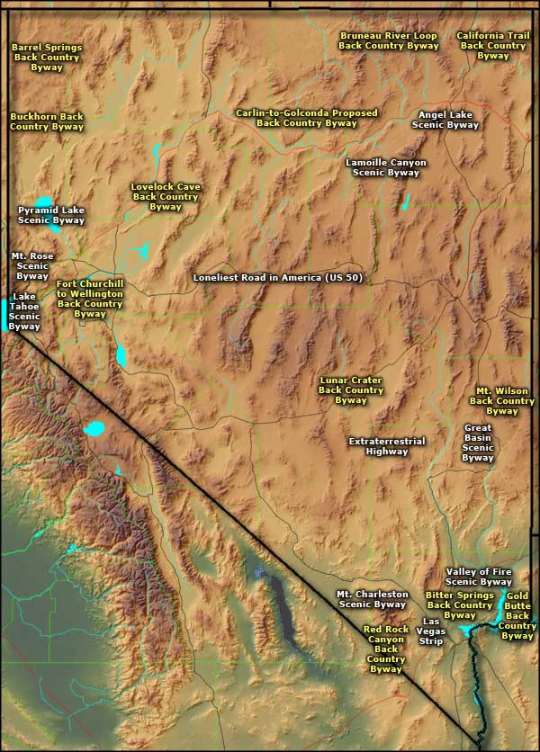Nevada Scenic Byways map