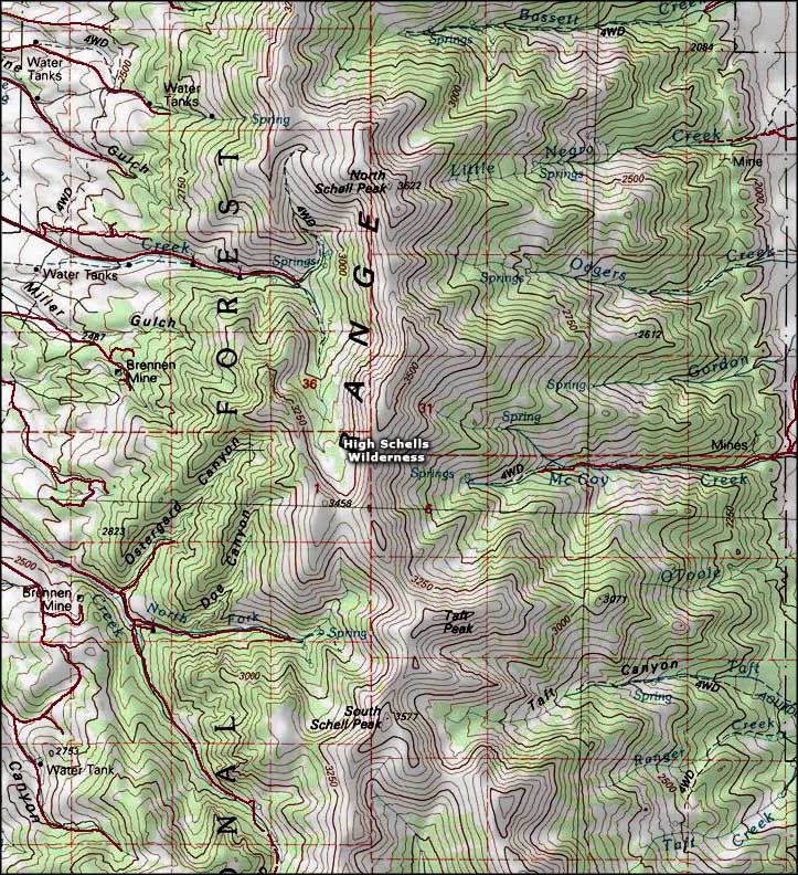 High Schells Wilderness map