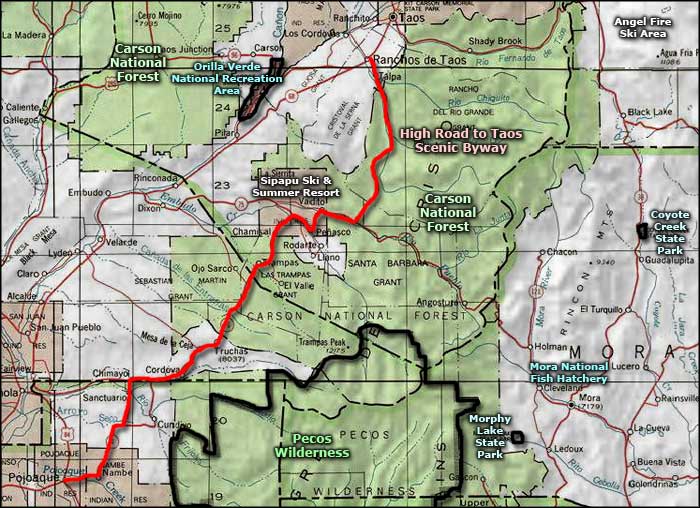 High Road to Taos Scenic Byway area map