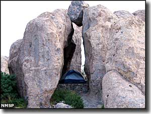 Tent site inside the rock formation