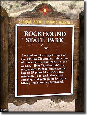 Sign at the entrance to Rockhound State Park