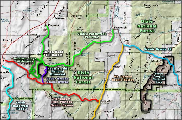 Markagunt High Plateau Scenic Byway area map
