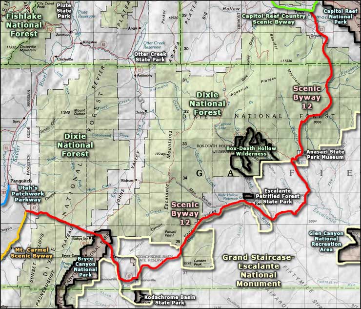 Escalante Petrified Forest State Park area map
