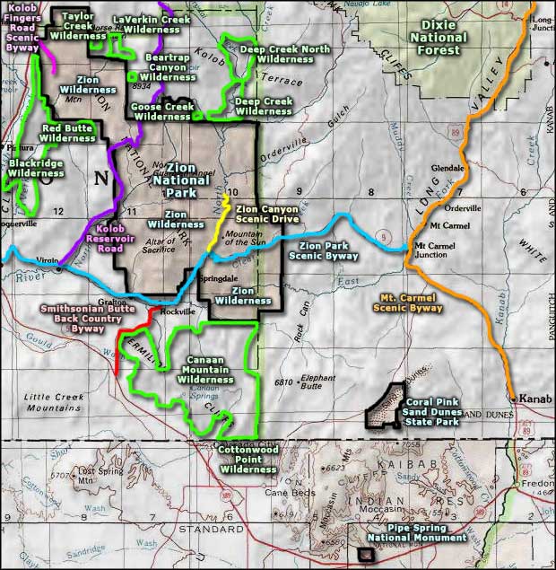 Zion Park Scenic Byway area map