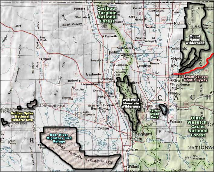 Wellsville Mountain Wilderness area map