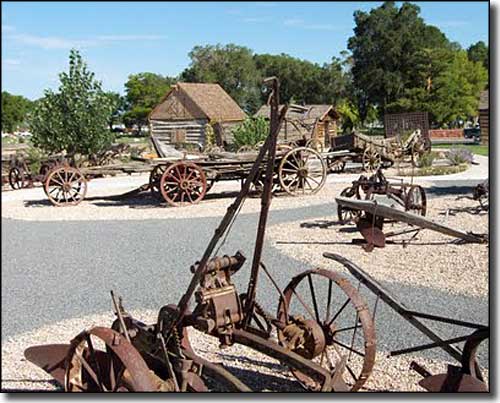 Agriculutral implements on display at the Frontier Homestead State Park Museum