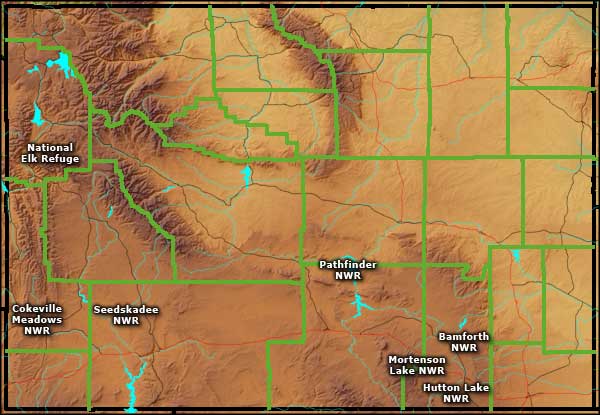 Wyoming map of National Wildlife Refuges