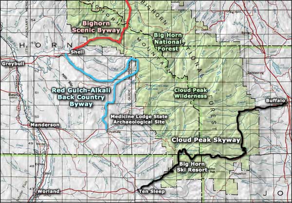 Red Gulch-Alkali National Backcountry Byway area map