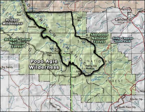 Popo Agie Wilderness area map